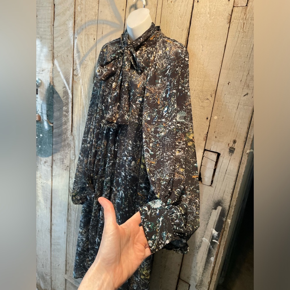 H&M Studio Long Sleeve Black Floral Chiffon High-Neck Maxi Dress size Small - Picture 3 of 8